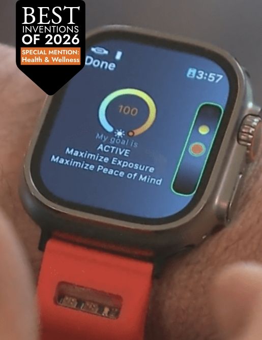 orange BURŪV band with Active Sunzone display